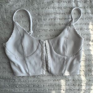 Superdown White Ribbed Corset Crop Top